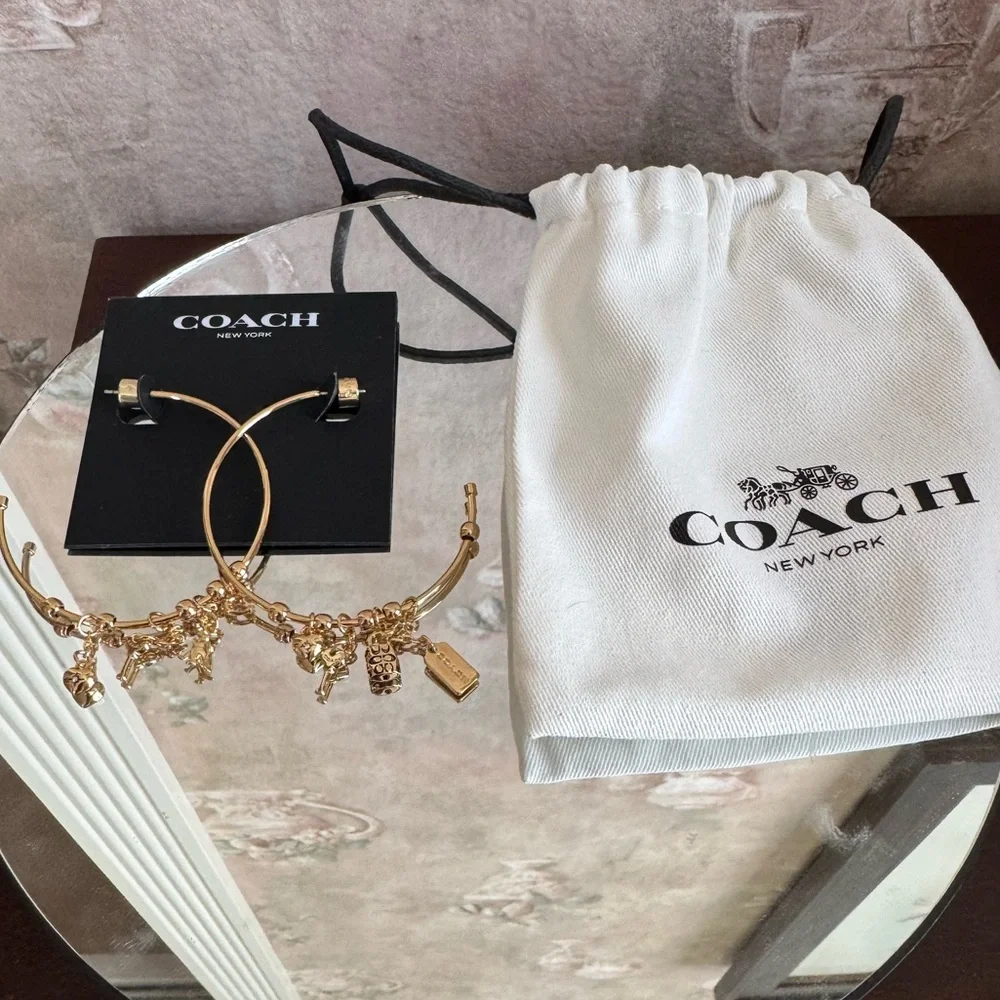 COACH DANGLE MULTI CHARM LARGE HOOP EARRINGS - Picture 8 of 8